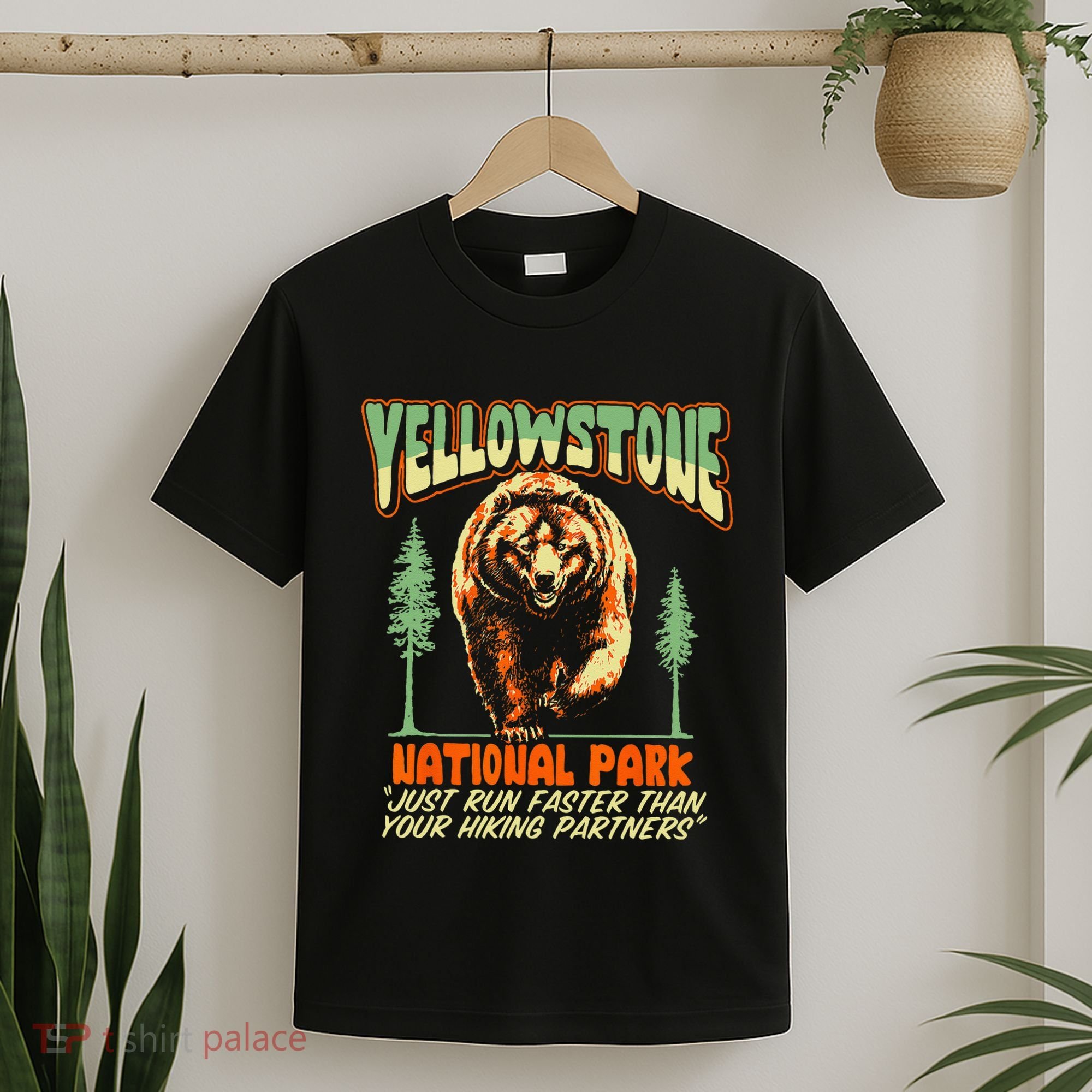 Funny Yellowstone Park Grizzly Bear Outrun Hiking Partners T-Shirt