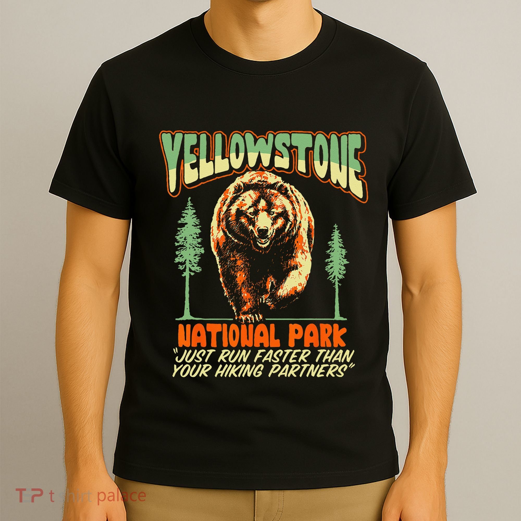 Funny Yellowstone Park Grizzly Bear Outrun Hiking Partners T-Shirt