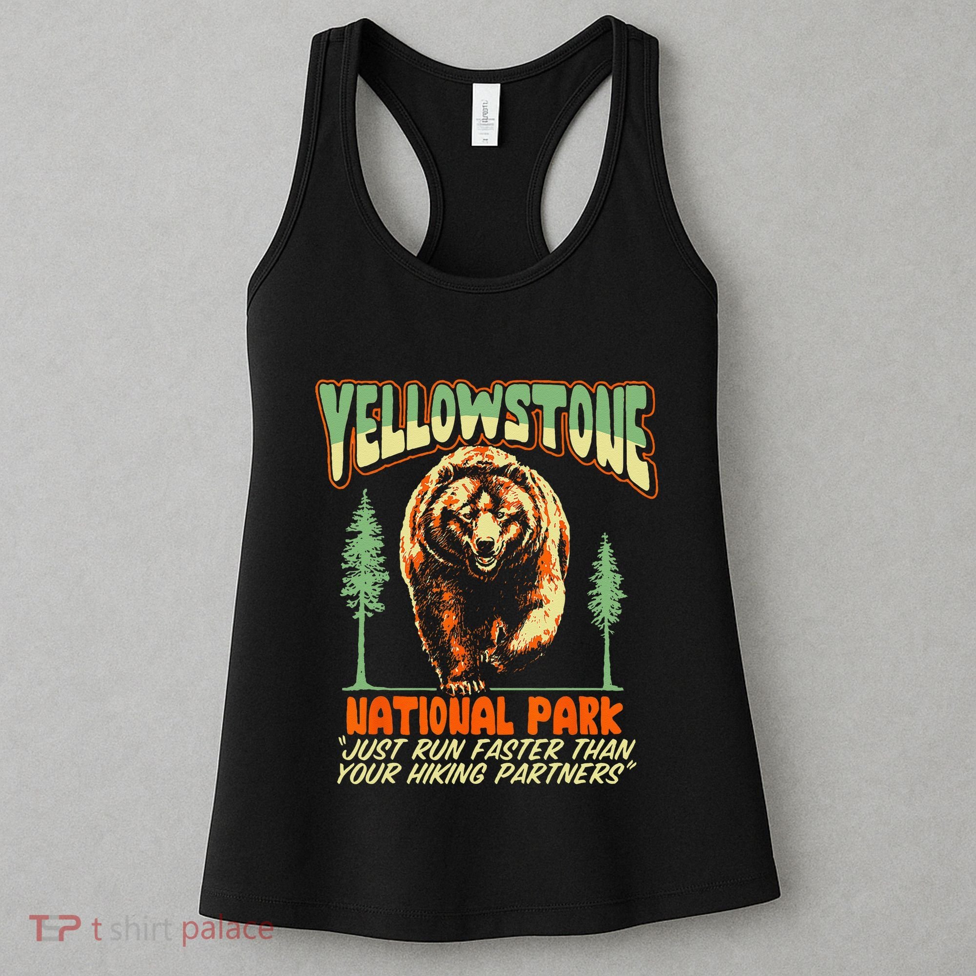 Funny Yellowstone Park Grizzly Bear Outrun Hiking Partners Women's Tank Top