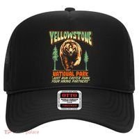 Funny Yellowstone Park Grizzly Bear Outrun Hiking Partners Hat thumb 0