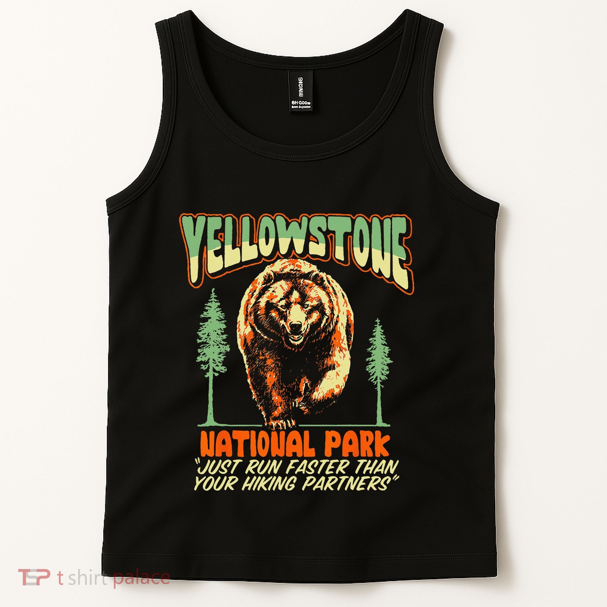 Funny Yellowstone Park Grizzly Bear Outrun Hiking Partners Tank Top