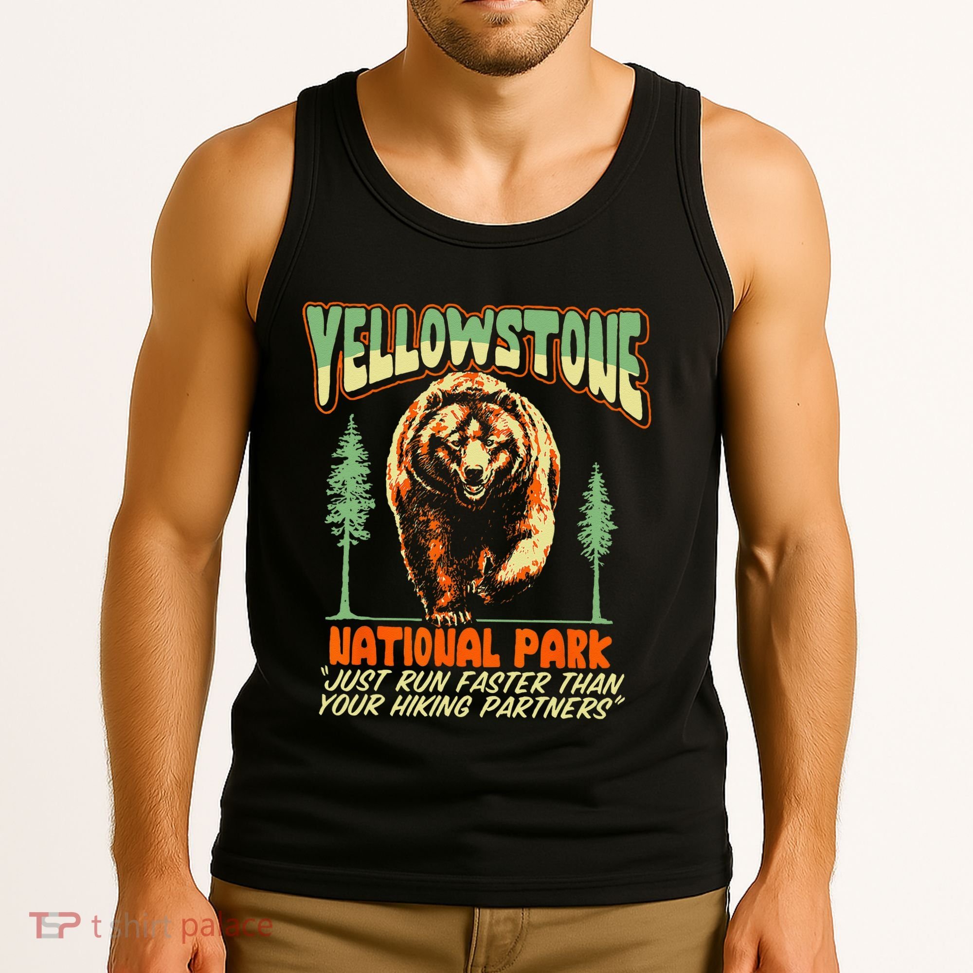 Funny Yellowstone Park Grizzly Bear Outrun Hiking Partners Tank Top