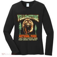Funny Yellowstone Park Grizzly Bear Outrun Hiking Partners Women's Long Sleeve Shirt thumb 0
