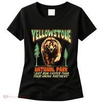 Funny Yellowstone Park Grizzly Bear Outrun Hiking Partners Women's T-Shirt thumb 0