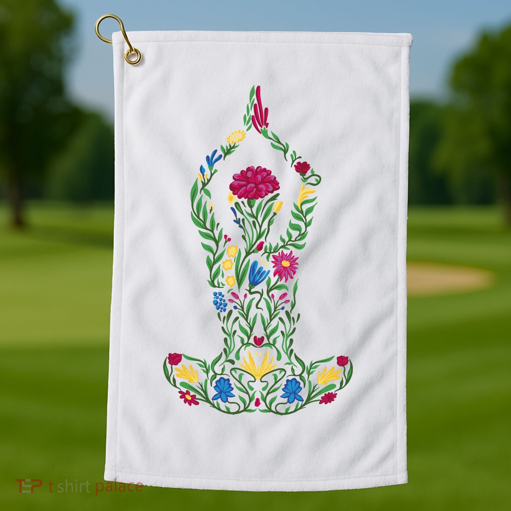 Floral Yoga Pose Golf Towel