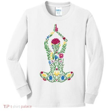 Floral Yoga Pose Kids Long Sleeve Shirt