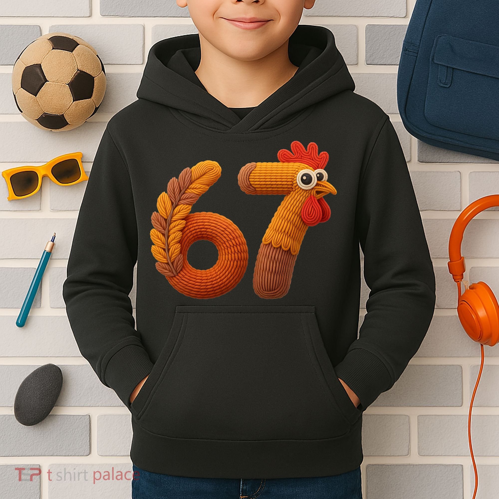 Faux Yarn Thanksgiving 67 Meme Sixty Seven Kids Hoodie