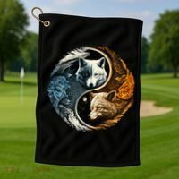 Fun Yin Yang Wolf Yin Yang Golf Towel thumb 1