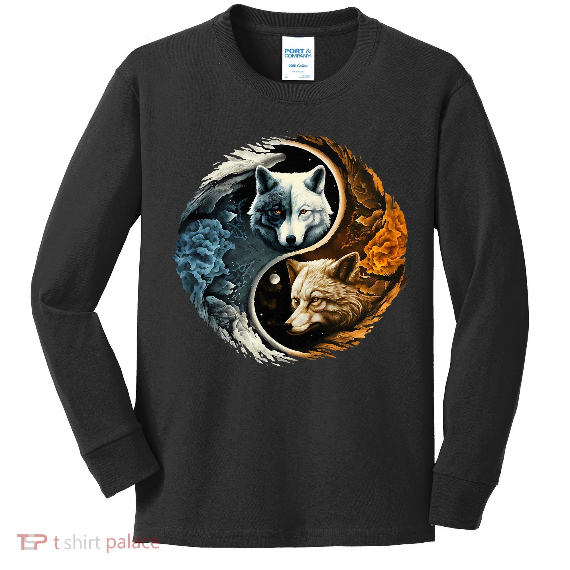 Fun Yin Yang Wolf Yin Yang Kids Long Sleeve Shirt