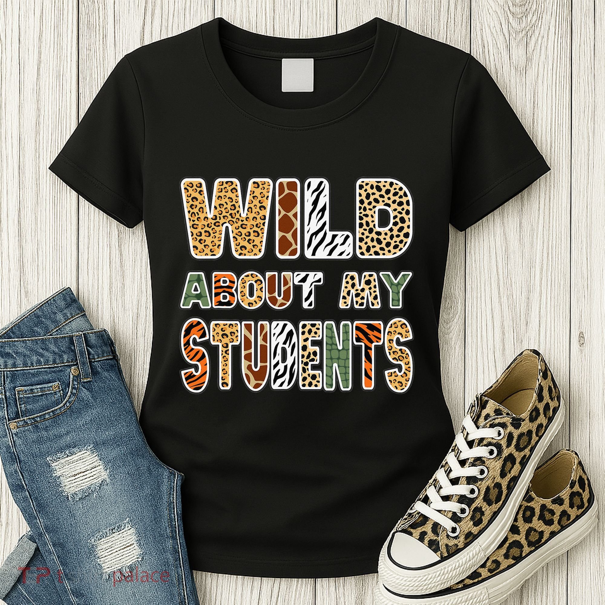Fun Zoo Animal Print Teacher Wild About My Students Women's T-Shirt