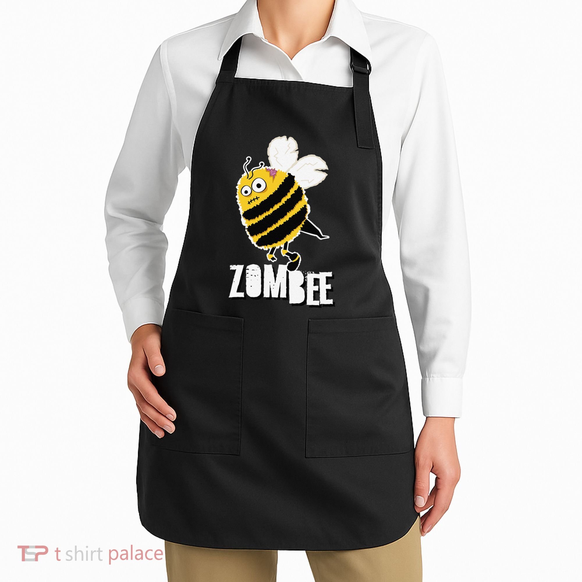 Funny Zombee Bee Zombie Halloween Bumblebee Brain Spooky Pun Apron