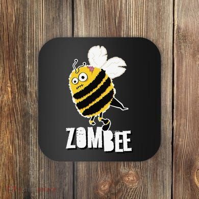 Funny Zombee Bee Zombie Halloween Bumblebee Brain Spooky Pun Coaster