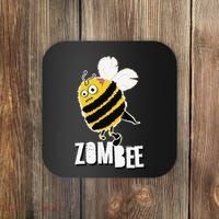 Funny Zombee Bee Zombie Halloween Bumblebee Brain Spooky Pun Coaster thumb 0
