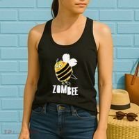 Funny Zombee Bee Zombie Halloween Bumblebee Brain Spooky Pun Women's Tank Top thumb 2