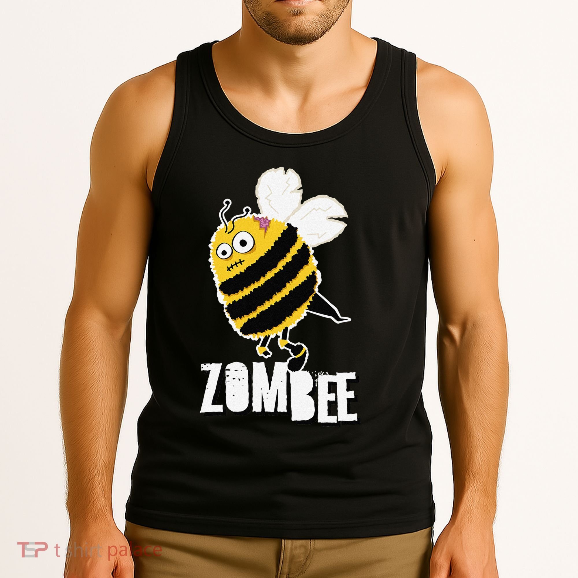 Funny Zombee Bee Zombie Halloween Bumblebee Brain Spooky Pun Tank Top