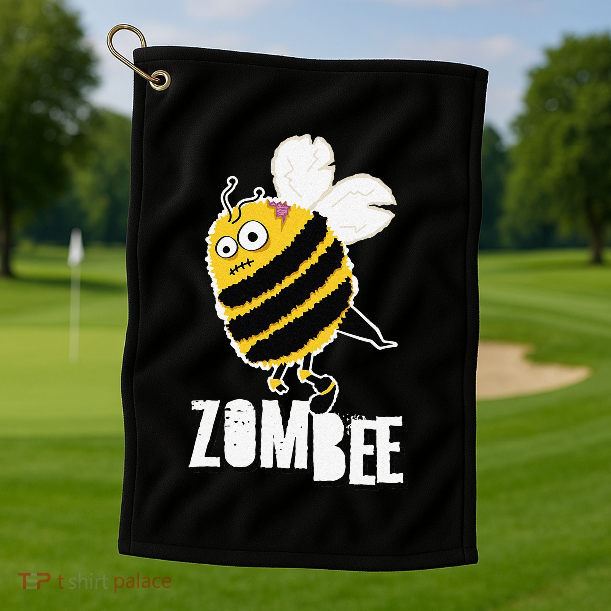 Funny Zombee Bee Zombie Halloween Bumblebee Brain Spooky Pun Golf Towel
