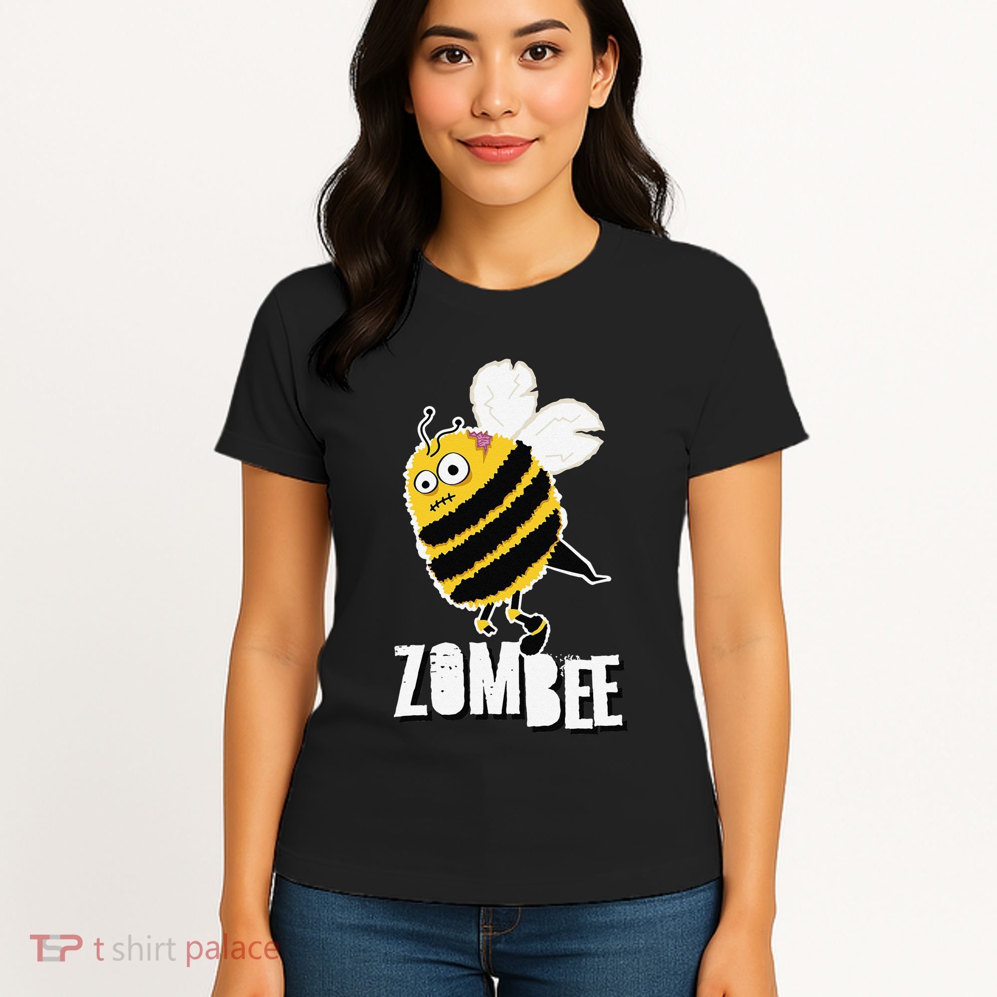 Funny Zombee Bee Zombie Halloween Bumblebee Brain Spooky Pun Women's T-Shirt