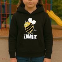 Funny Zombee Bee Zombie Halloween Bumblebee Brain Spooky Pun Kids Hoodie thumb 3
