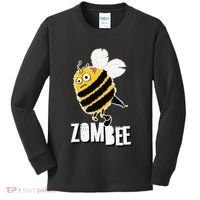 Funny Zombee Bee Zombie Halloween Bumblebee Brain Spooky Pun Kids Long Sleeve Shirt thumb 0