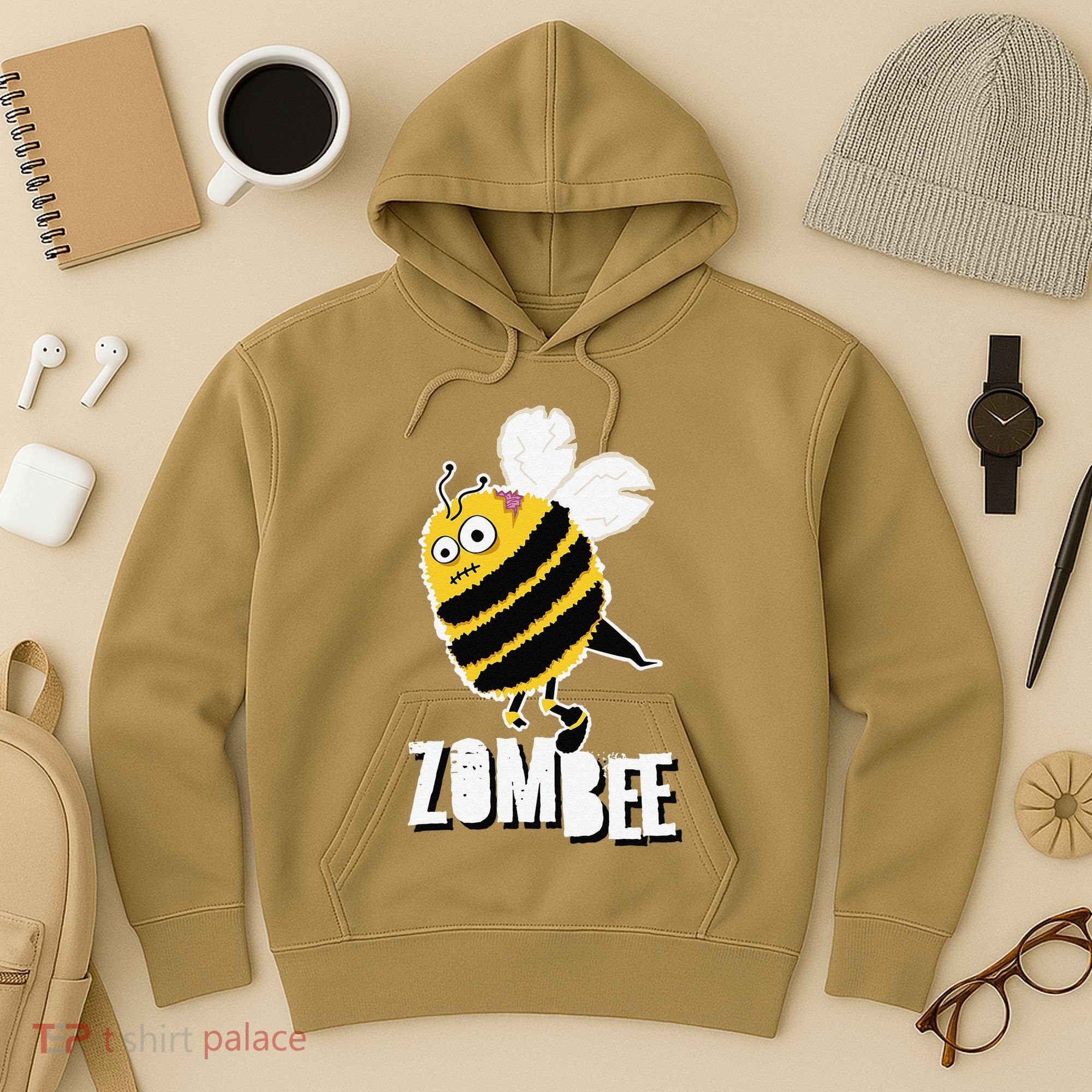 Funny Zombee Bee Zombie Halloween Bumblebee Brain Spooky Pun Hoodie