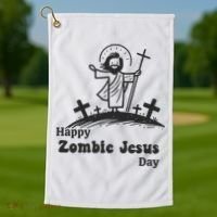 Funny Zombie Jesus Golf Towel thumb 1