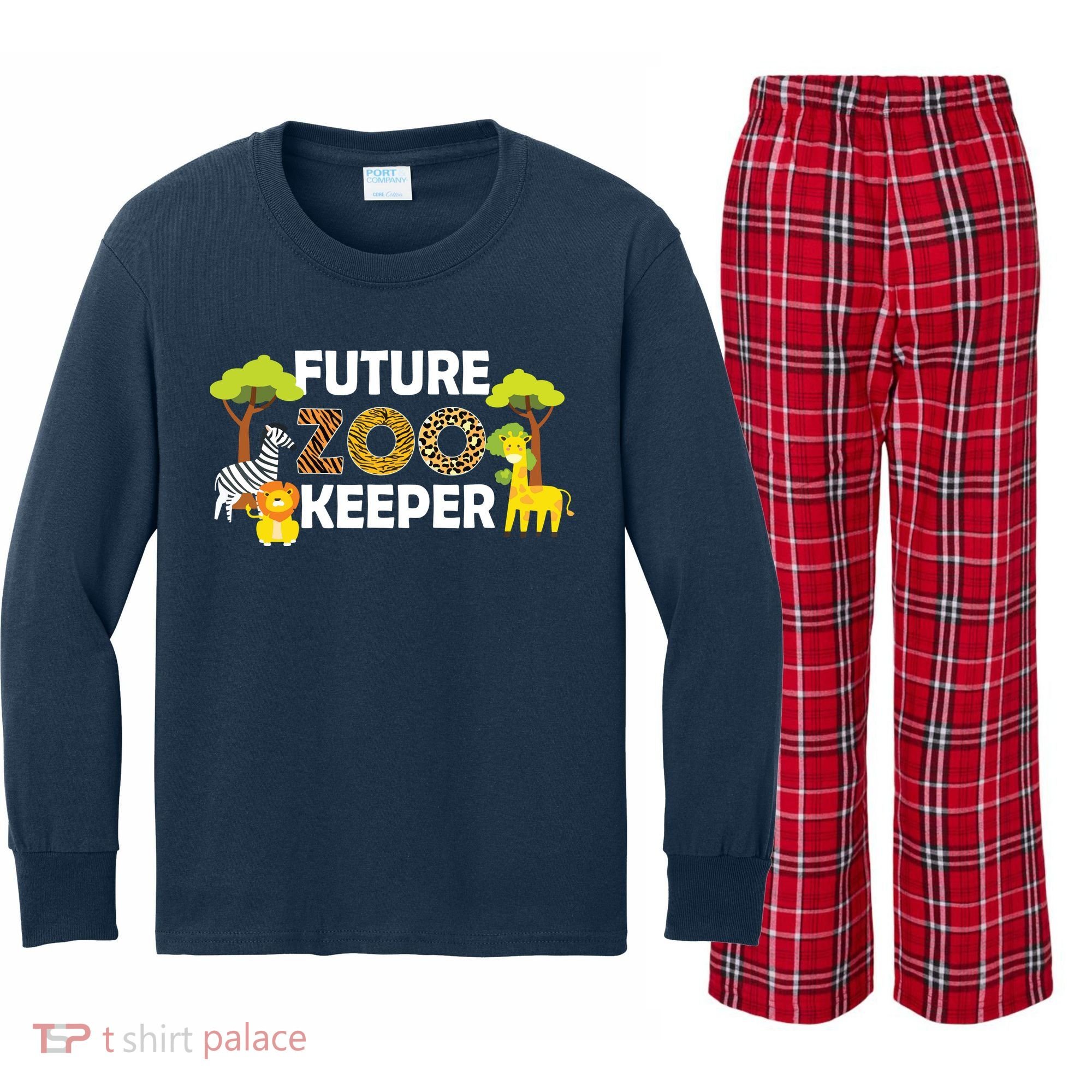 Future Zoo Keeper Safari Trip Zoo Keeper Adventure Wildlife Kids Long Sleeve Plaid Pajama Set