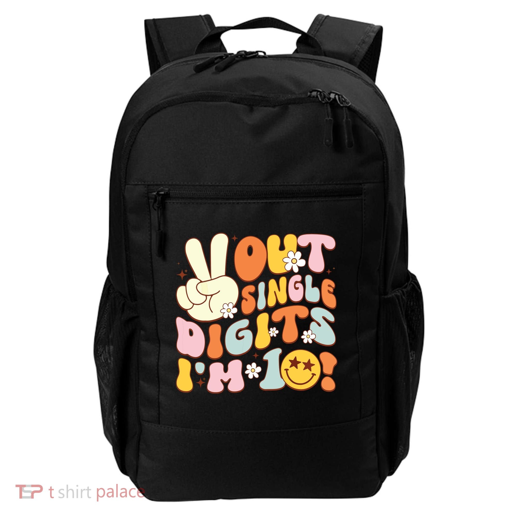 Groovy 10th Birthday Girl Peace Out Single Digits IM 10 Backpack