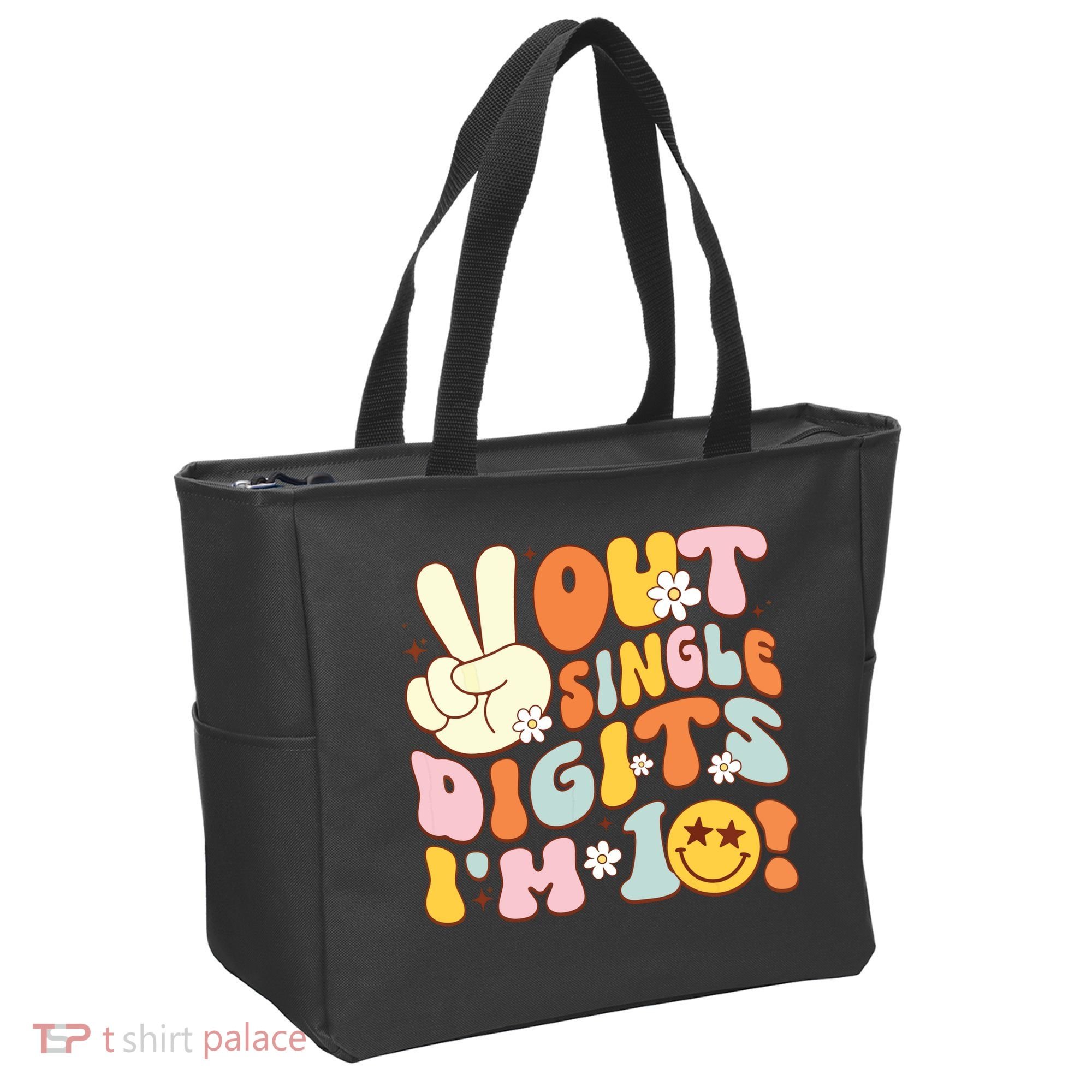 Groovy 10th Birthday Girl Peace Out Single Digits IM 10 Tote Bag