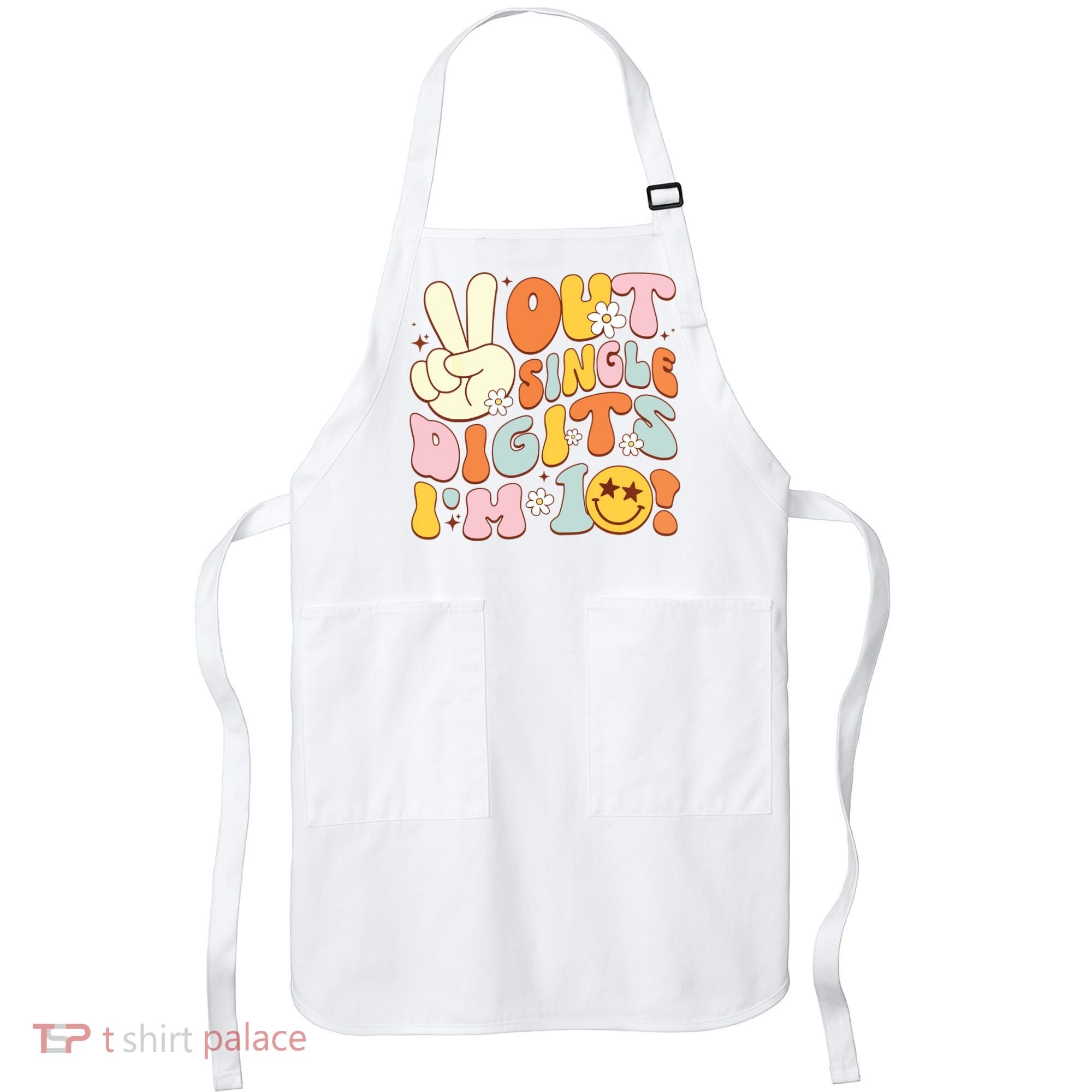 Groovy 10th Birthday Girl Peace Out Single Digits IM 10 Apron