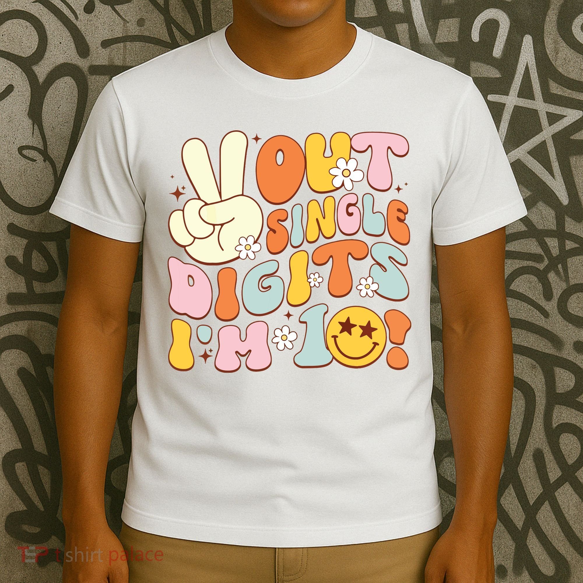 Groovy 10th Birthday Girl Peace Out Single Digits IM 10 T-Shirt
