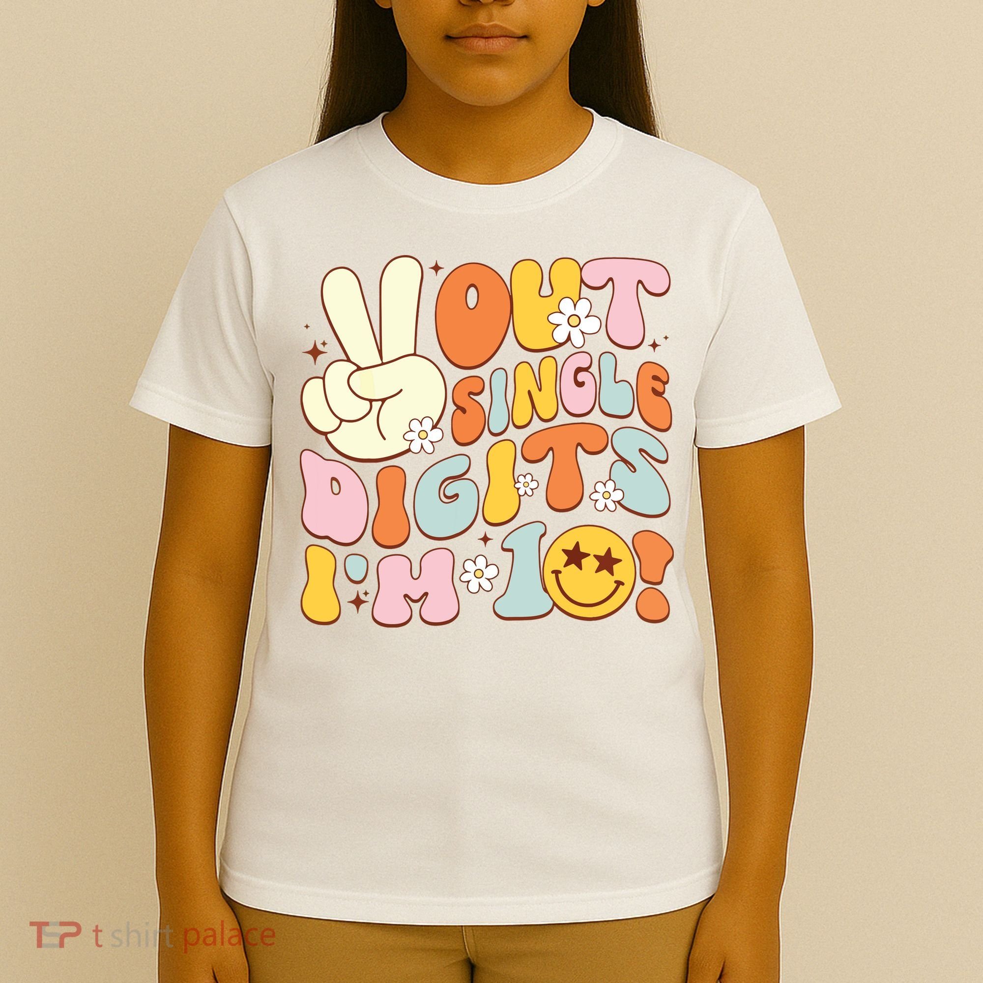 Groovy 10th Birthday Girl Peace Out Single Digits IM 10 T-Shirt