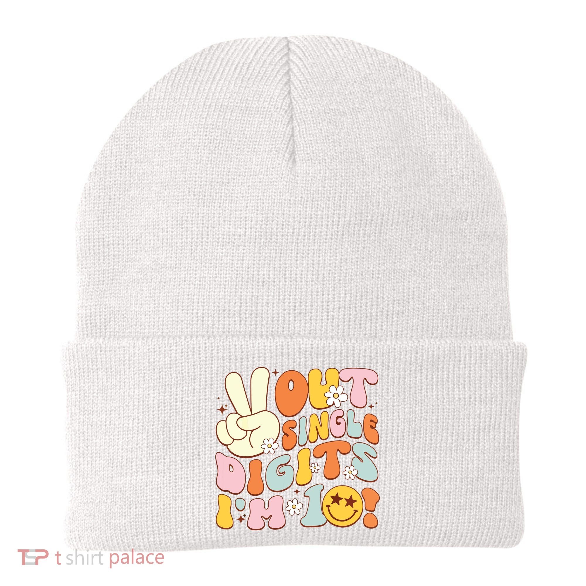 Groovy 10th Birthday Girl Peace Out Single Digits IM 10 Beanie