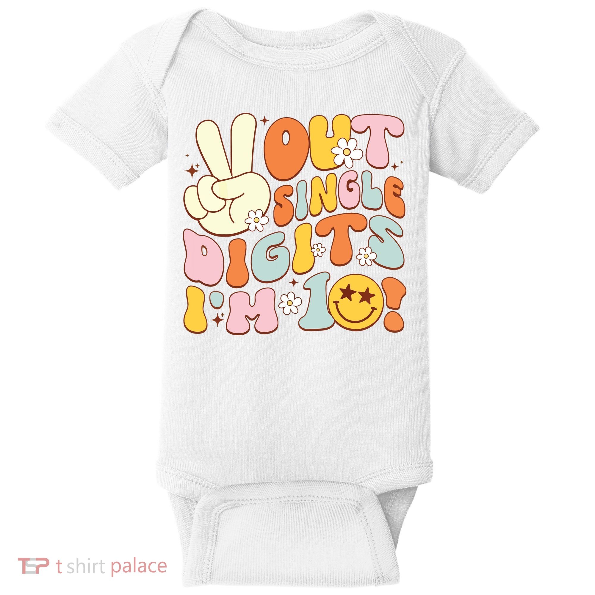 Groovy 10th Birthday Girl Peace Out Single Digits IM 10 Baby Bodysuit