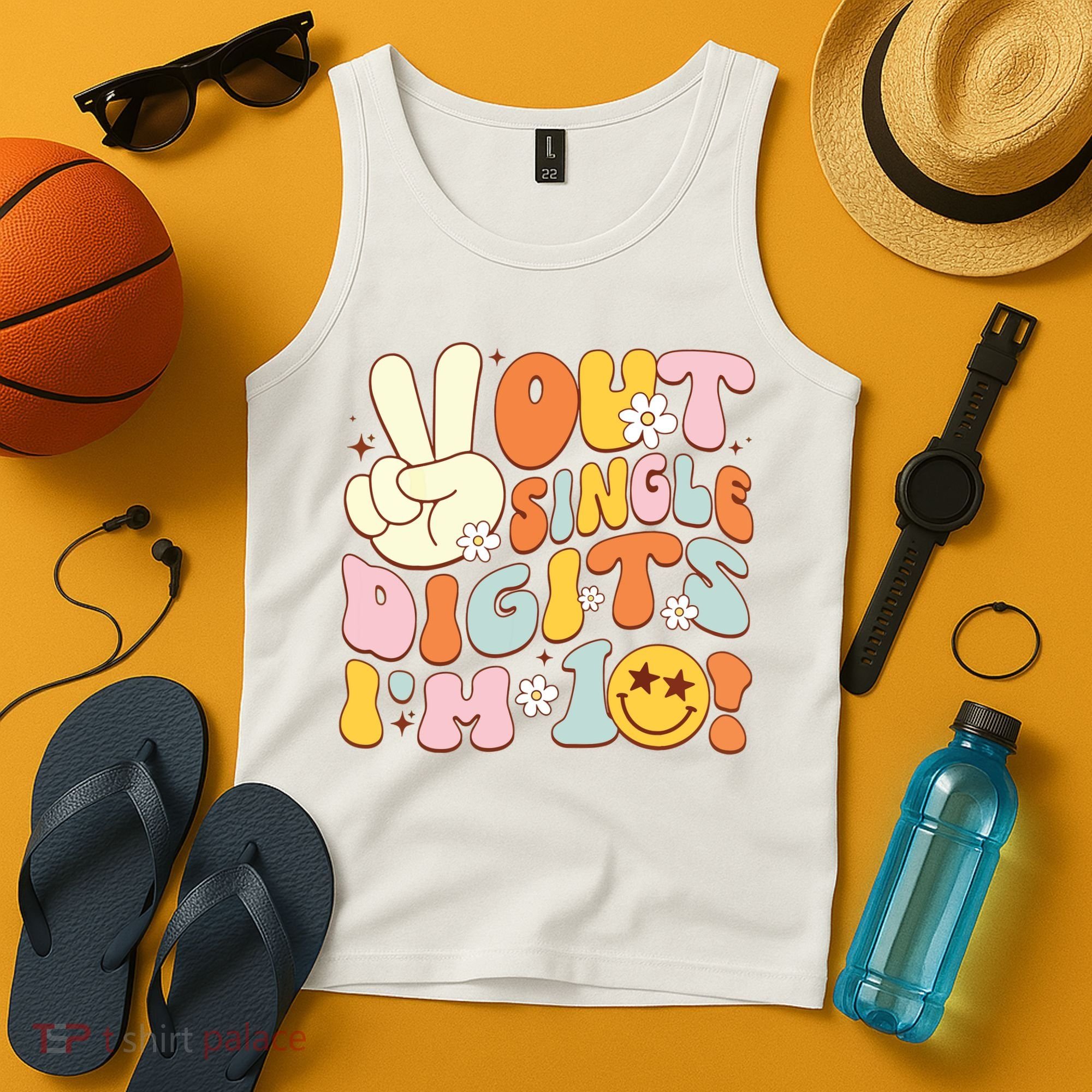 Groovy 10th Birthday Girl Peace Out Single Digits IM 10 Tank Top