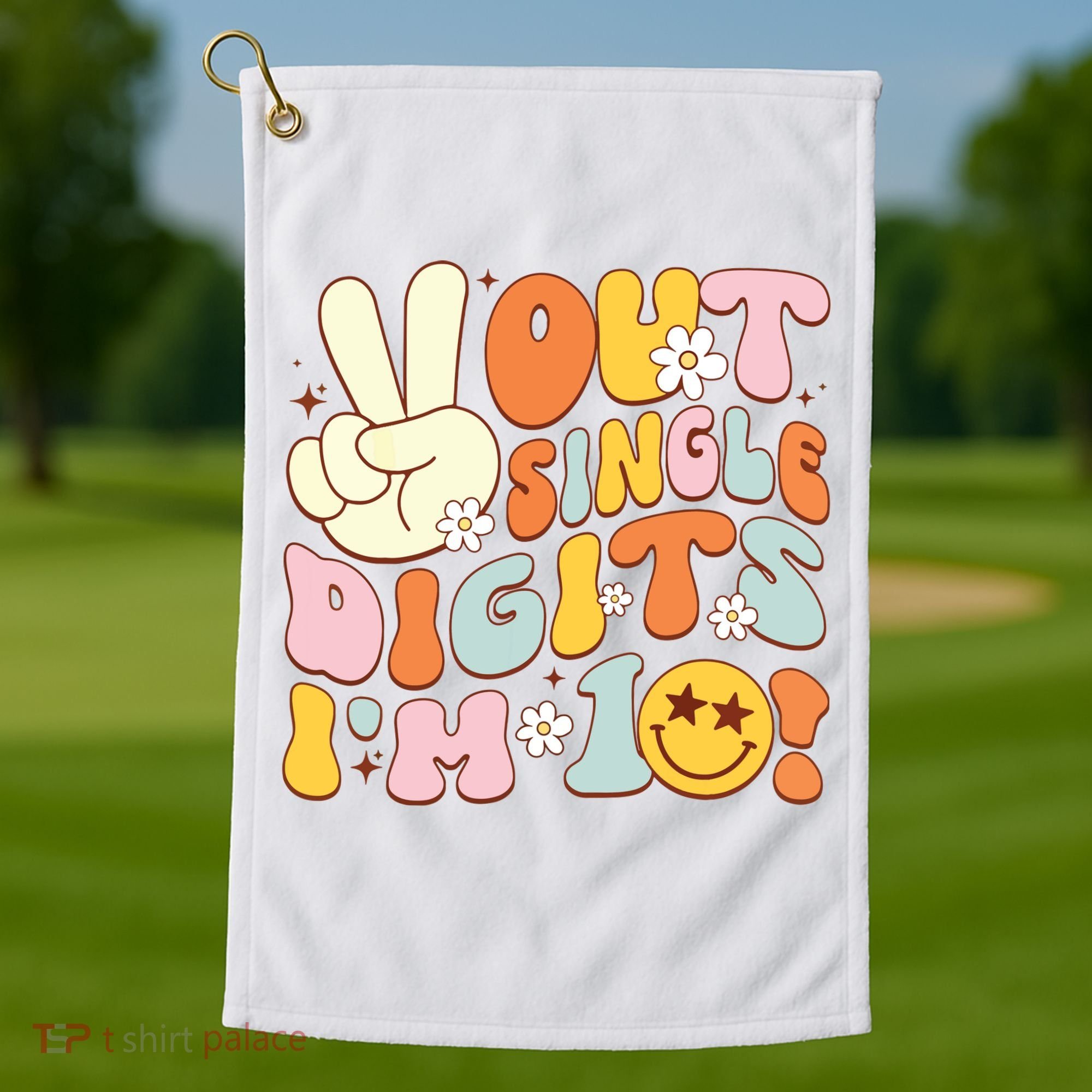 Groovy 10th Birthday Girl Peace Out Single Digits IM 10 Golf Towel