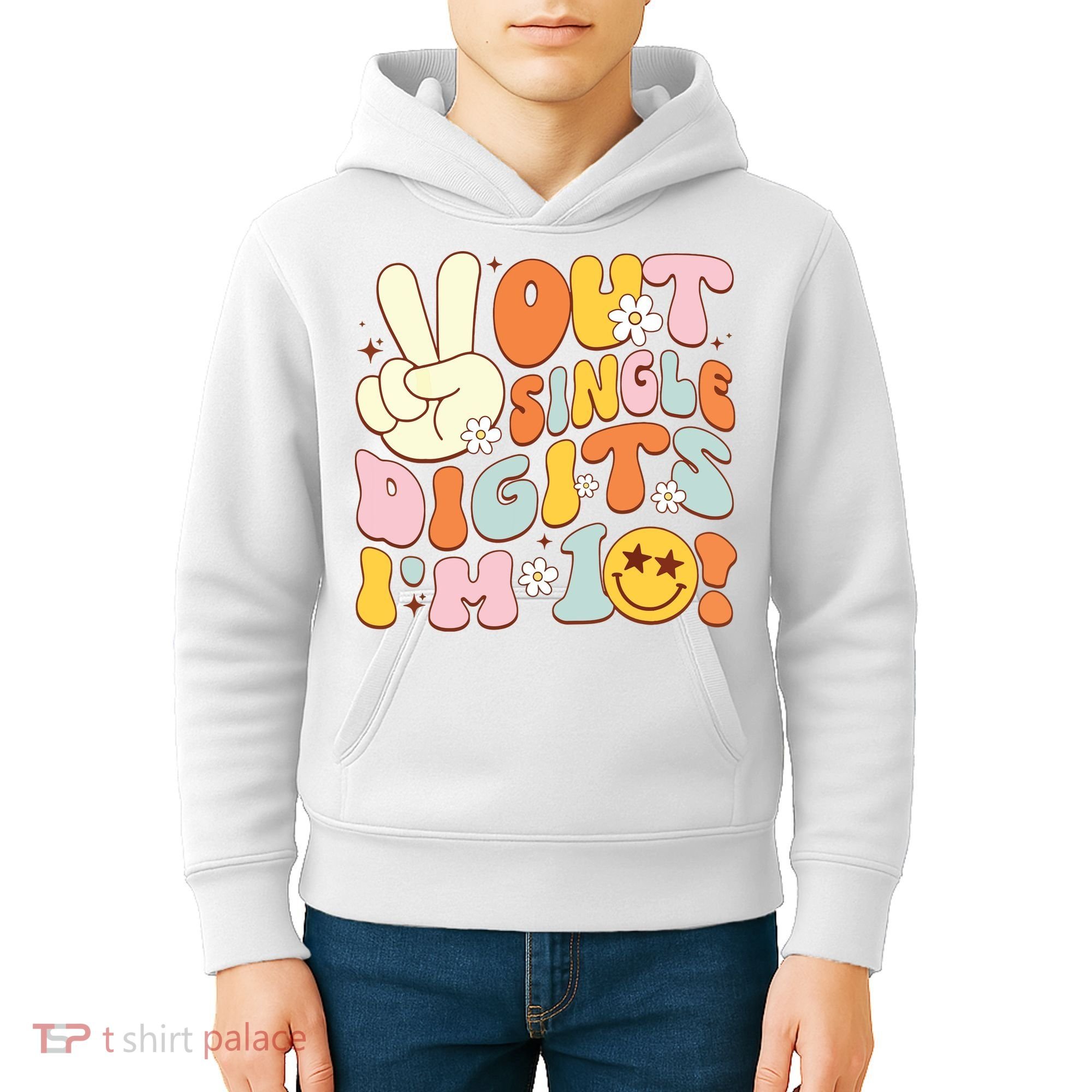 Groovy 10th Birthday Girl Peace Out Single Digits IM 10 Kids Hoodie