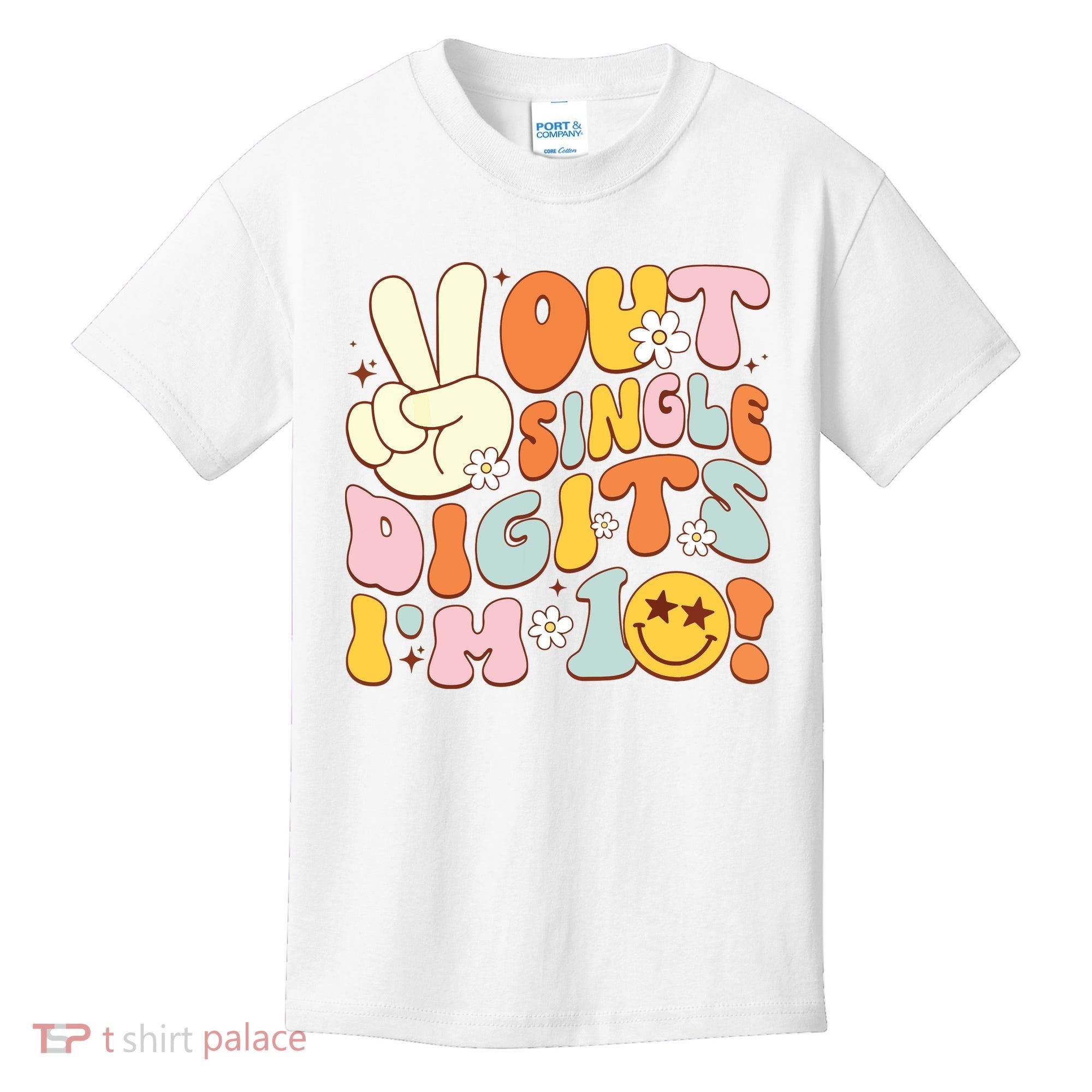 Groovy 10th Birthday Girl Peace Out Single Digits IM 10 Kids T-Shirt