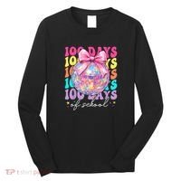 Groovy 100 Days Of School Disco Coquette Bow Teacher Long Sleeve Shirt thumb 0
