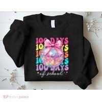 Groovy 100 Days Of School Disco Coquette Bow Teacher Sweatshirt thumb 2