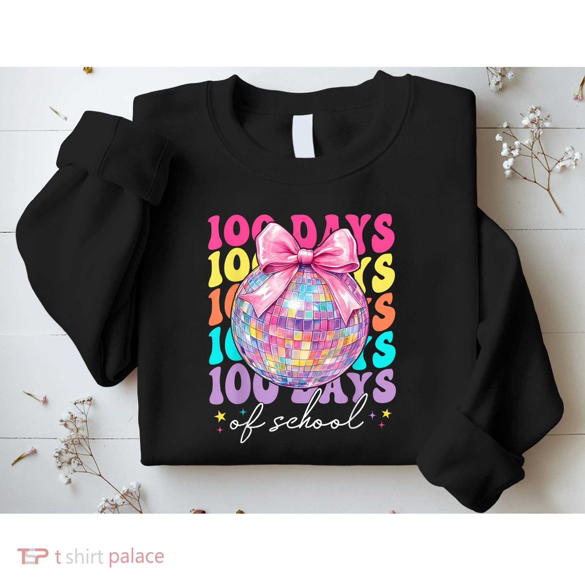 Groovy 100 Days Of School Disco Coquette Bow Teacher Sweatshirt