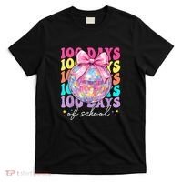 Groovy 100 Days Of School Disco Coquette Bow Teacher T-Shirt thumb 0