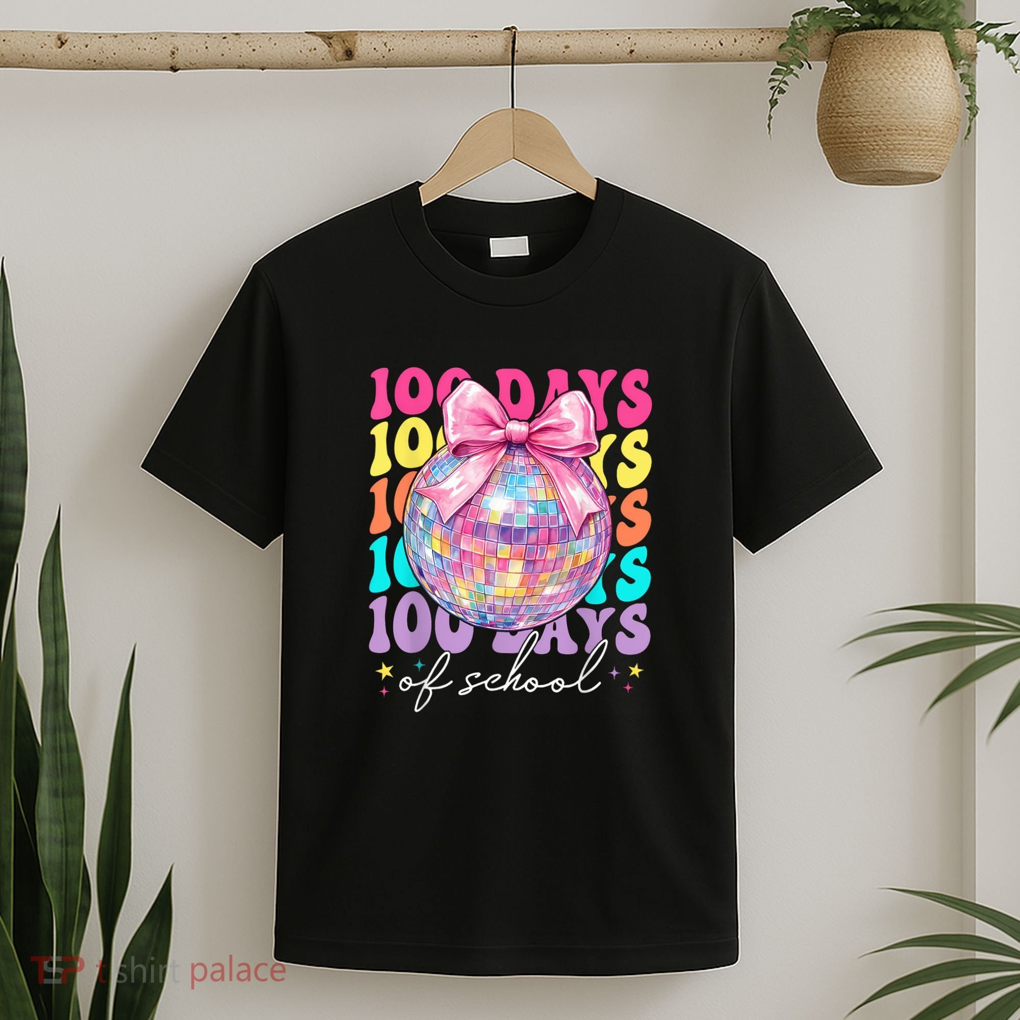 Groovy 100 Days Of School Disco Coquette Bow Teacher T-Shirt