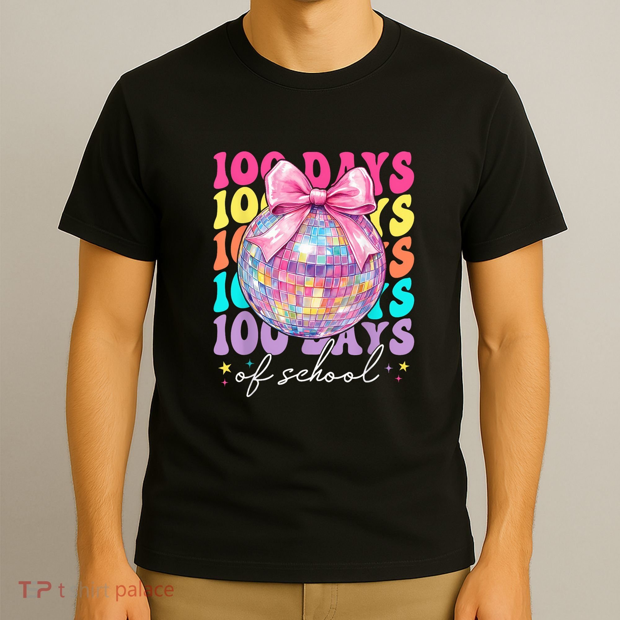 Groovy 100 Days Of School Disco Coquette Bow Teacher T-Shirt