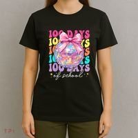 Groovy 100 Days Of School Disco Coquette Bow Teacher T-Shirt thumb 4