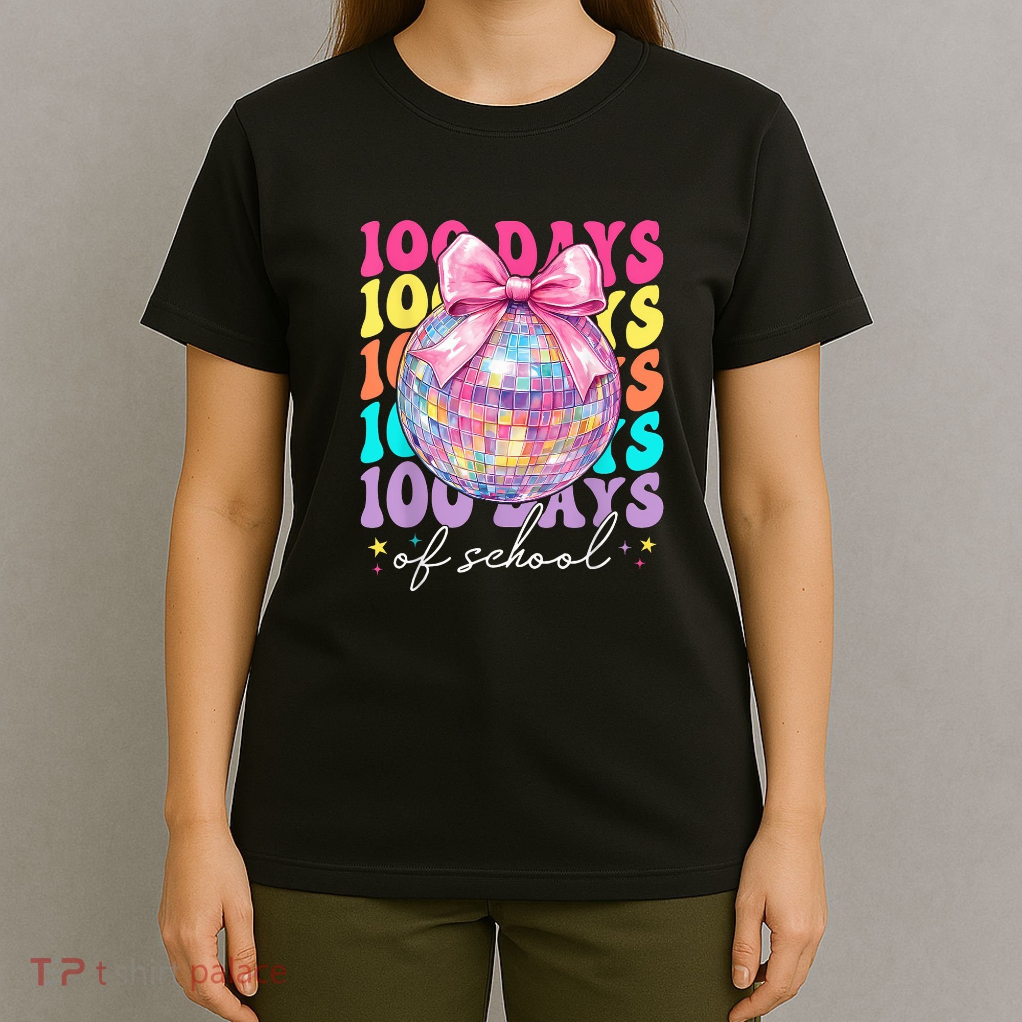 Groovy 100 Days Of School Disco Coquette Bow Teacher T-Shirt