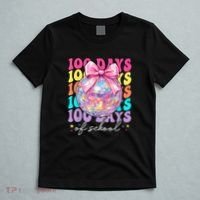 Groovy 100 Days Of School Disco Coquette Bow Teacher T-Shirt thumb 5