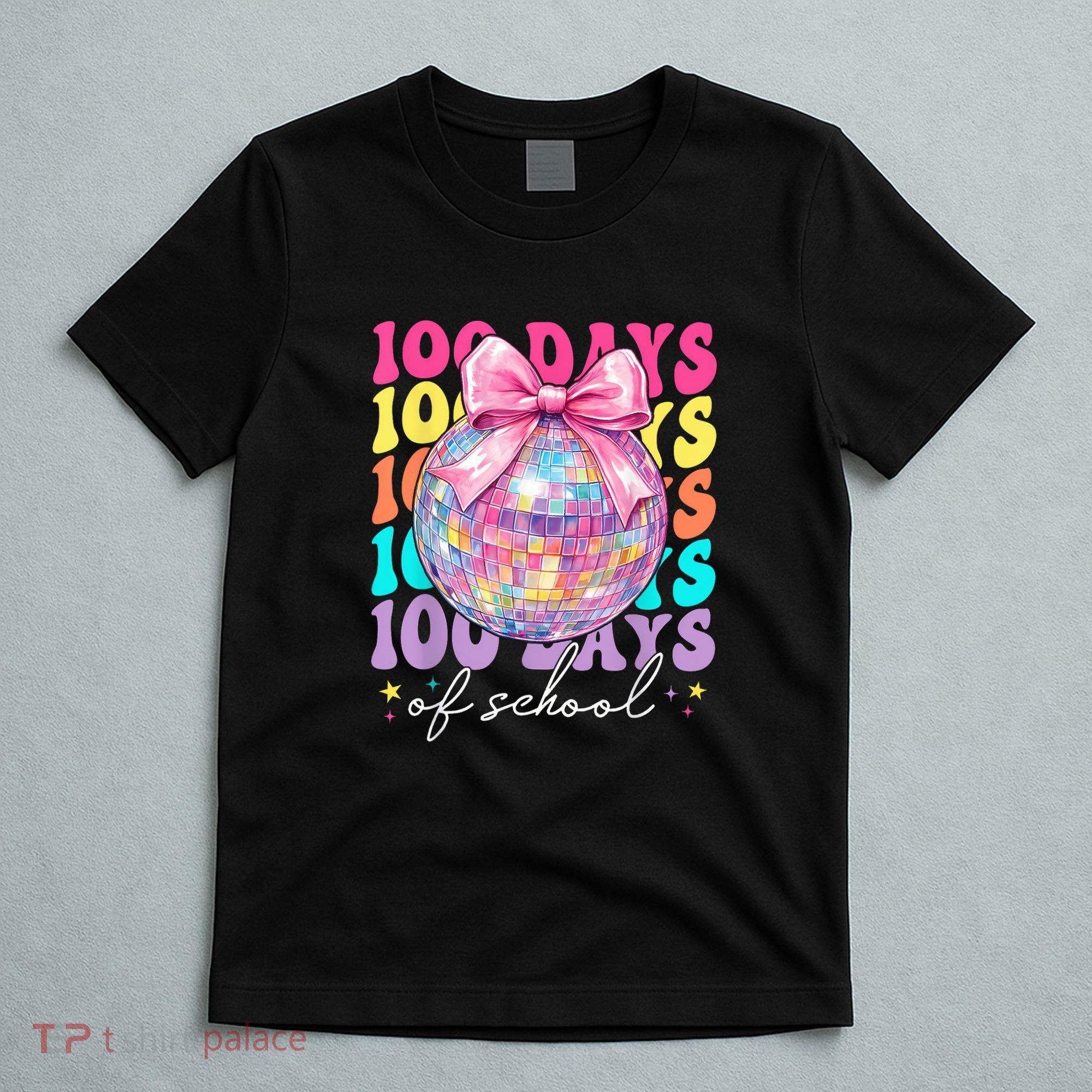 Groovy 100 Days Of School Disco Coquette Bow Teacher T-Shirt