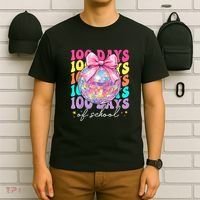 Groovy 100 Days Of School Disco Coquette Bow Teacher T-Shirt thumb 6