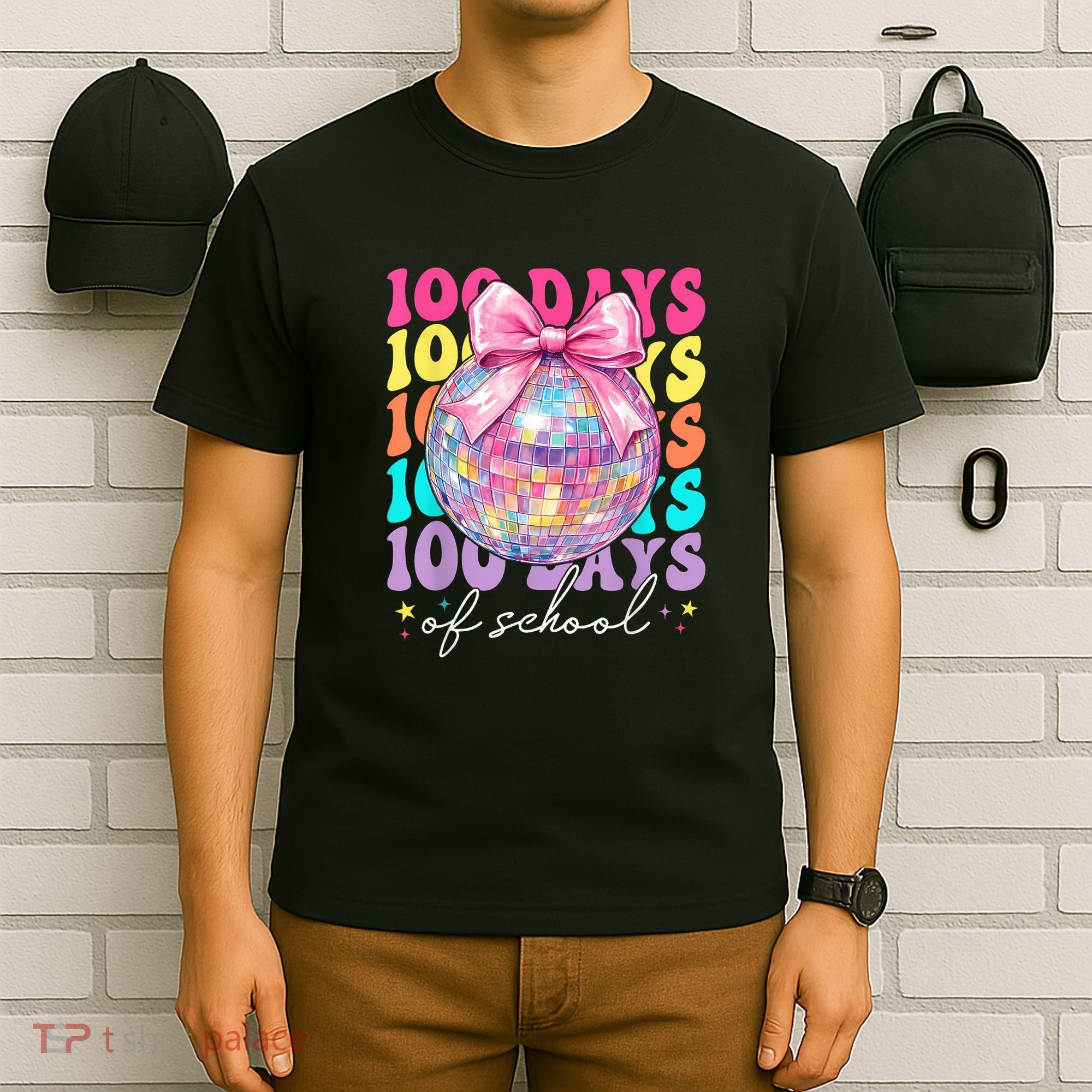 Groovy 100 Days Of School Disco Coquette Bow Teacher T-Shirt