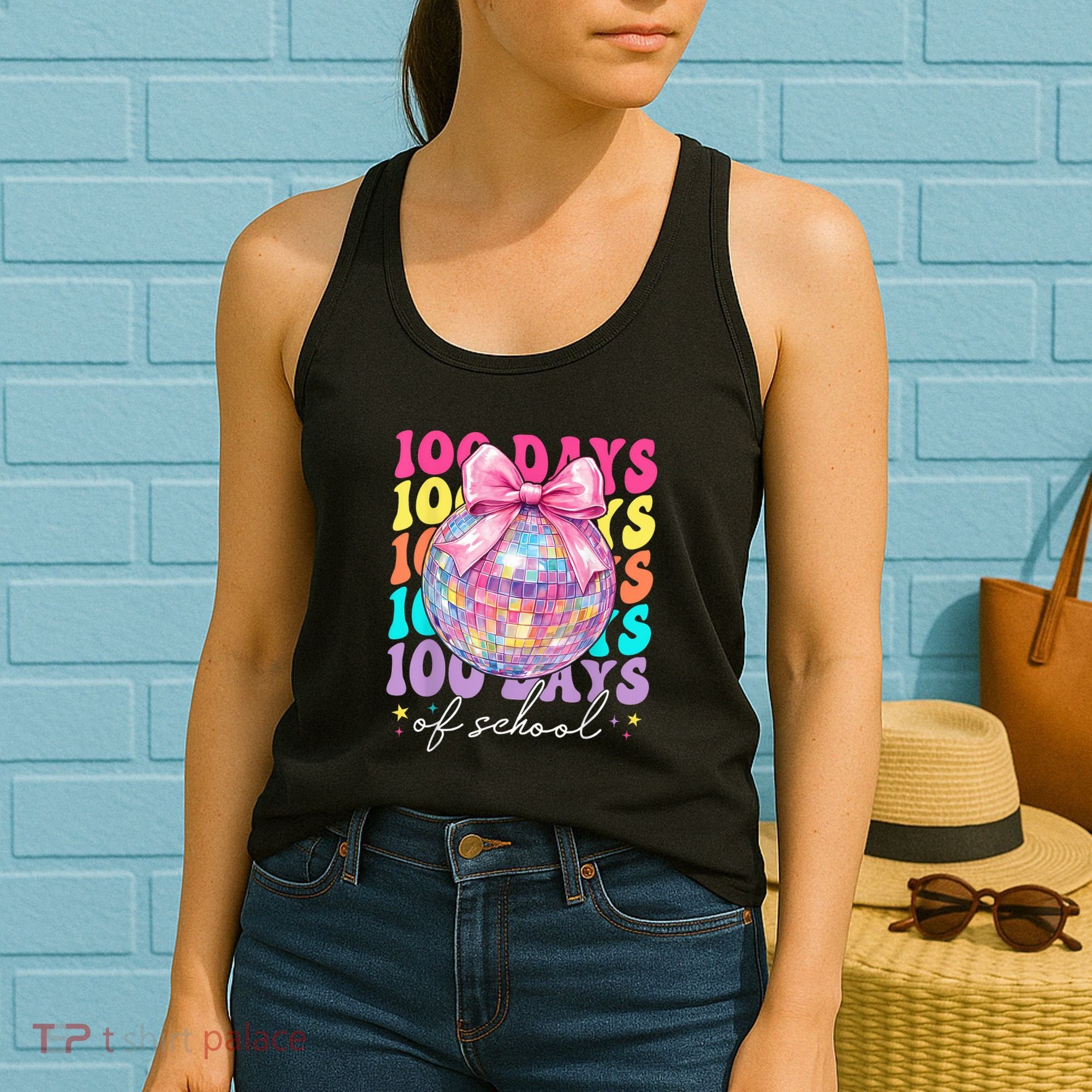 Groovy 100 Days Of School Disco Coquette Bow Teacher Women's Tank Top